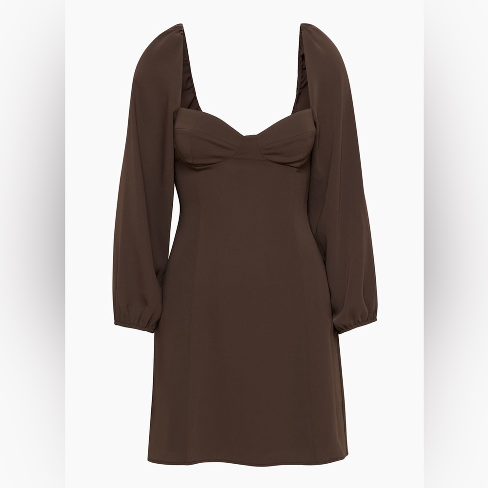 Aritzia Wilfred Novella Mini Dress | Brown | Size 4 | Puff Sleeve